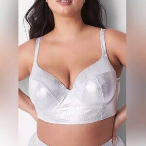 Swim by Cacique Silver Animal Foil Lightly Lined Plunge Swim Top